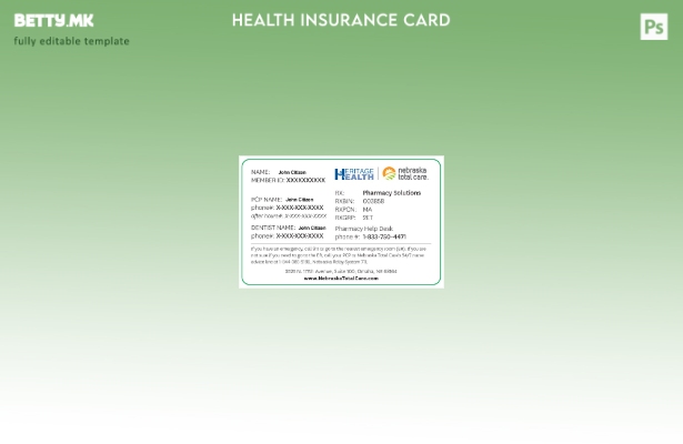 Модерен стил Шаблон за картичка за здравствено осигурување во САД Небраска за це