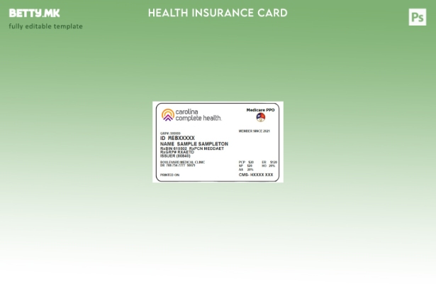 Модерен стил Шаблон за картичка за здравствено осигурување во Северна Каролина