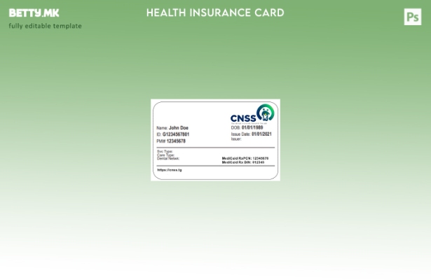 Модерен стил Шаблон за картичка за здравствено осигурување во Того