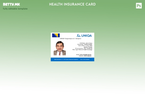 Модерен стил Шаблон за картичка за здравствено осигурување на Босна и Херцеговин