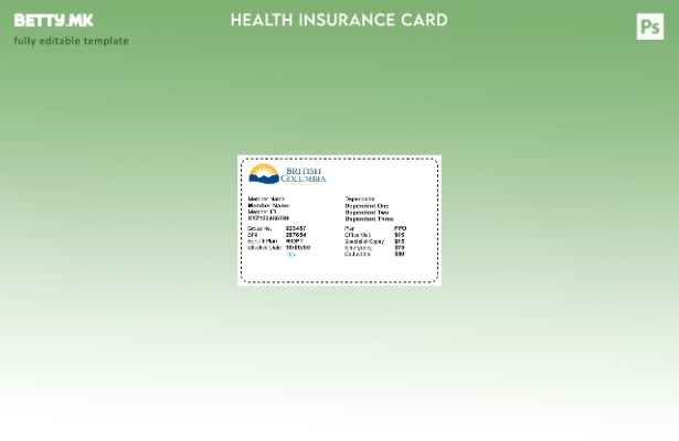 Модерен стил Шаблон за картичка за здравствено осигурување на Британска Колумбиј