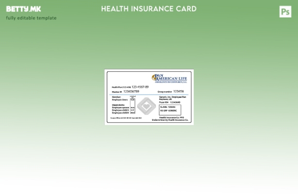 Модерен стил Шаблон за картичка за здравствено осигурување на Костарика