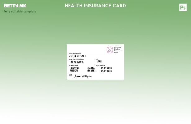 Модерен стил Шаблон за картичка за здравствено осигурување на Хрватска