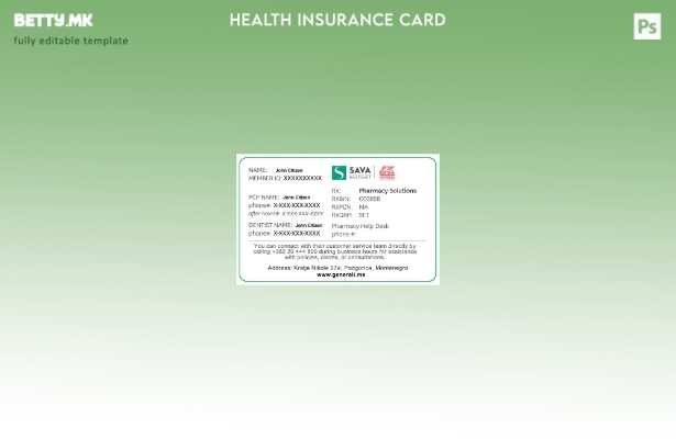 Модерен стил Шаблон за картичка за здравствено осигурување на Црна Гора