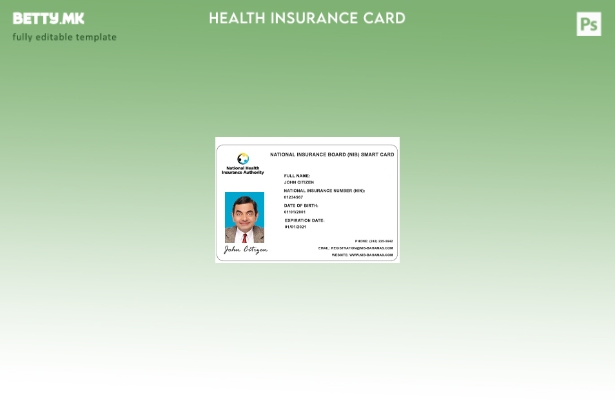 Модерен стил Шаблон за картичка за здравствено осигурување NIB на Бахамите