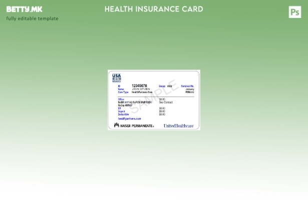 Модерен стил шаблон за картичка за здравствено осигурување во САД