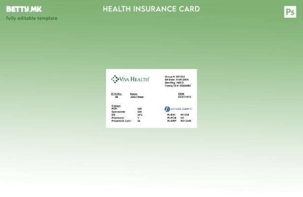 Модерен стил, шаблон за картичка за здравствено осигурување на САД VivaHealth