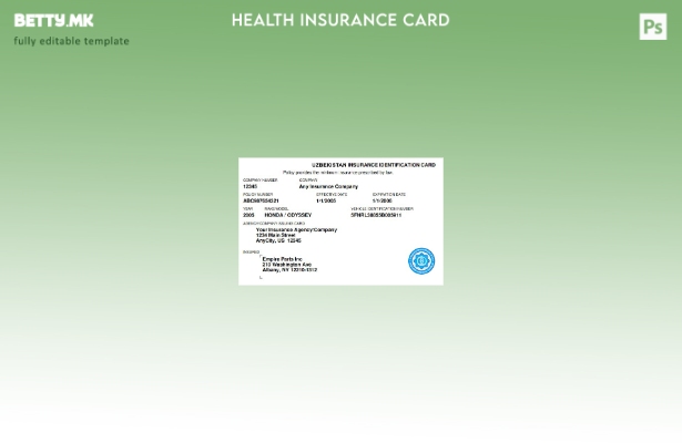 Шаблон за картичка за здравствено осигурување во Узбекистан во модерен стил