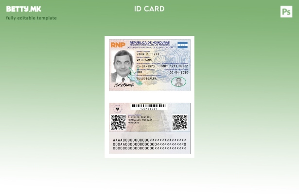 Лична карта на Хондурас во модерен стил, шаблон за верзија