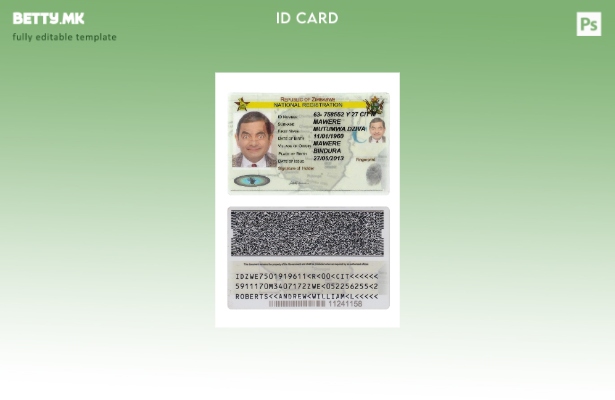 Модерен стил Шаблон за национална регистрација за лична карта на Зимбабве
