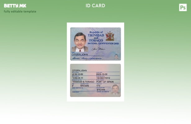 Модерен стил присутен шаблон за лична карта од Тринидад и Тобаго