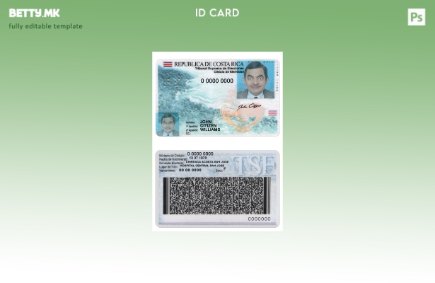 Шаблон за верзија на лична карта во модерен стил на Костарика