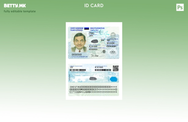 Шаблон за сегашна верзија на лична карта на Естонија во модерен стил