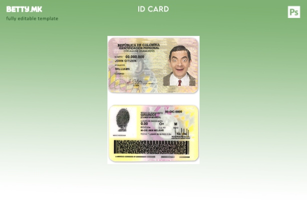 Шаблон за ID на Колумбија во модерен стил ( – ).