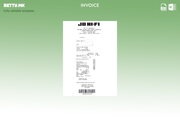 Модерен стил Австралија JB Hi Fi шаблон за даночна фактура