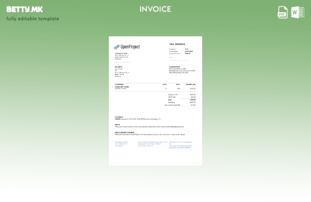 Модерен стил Германија OpenProject водечки шаблон за фактура за софтвер за управ