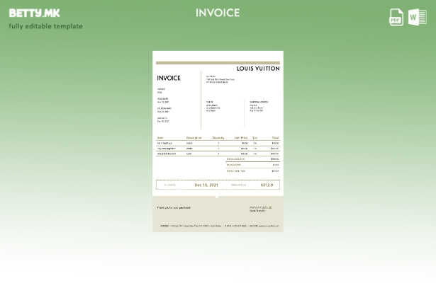 Модерен стил САД Шаблон за фактура Луј Витон