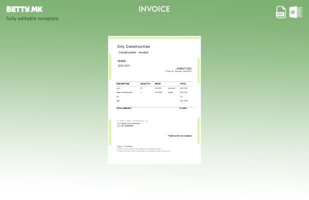 Модерен стил Шаблон за фактура за градба на САД Град