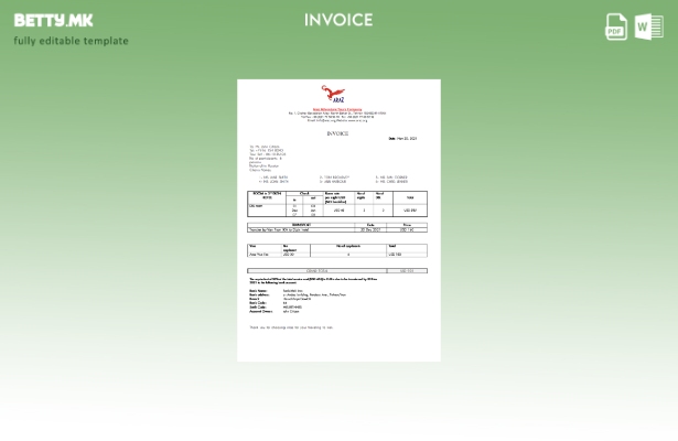 Модерен стил Шаблон за фактура на компанијата Iran Araz Tours