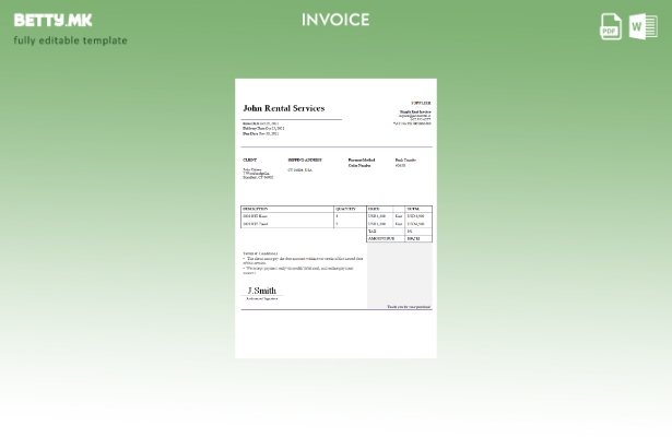 Модерен стил на САД Џон Рентал услуги шаблон фактура
