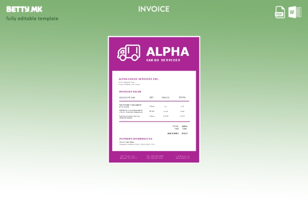 Модерен стил на USA Alpha Cargo шаблон за фактура за услуги