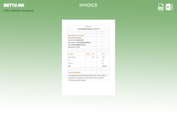 Модерен стил празен шаблон за комерцијална фактура