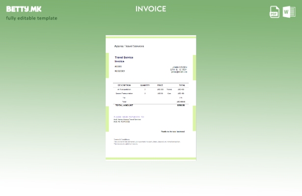 Модерен стил шаблон за фактура за патнички услуги на САД Azarea