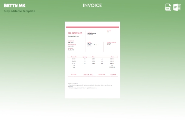 Модерен стил шаблон за фактура за услуги на САД DL
