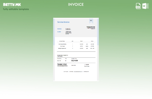 Модерен стил шаблон за фактура за услуги на USA Prestige