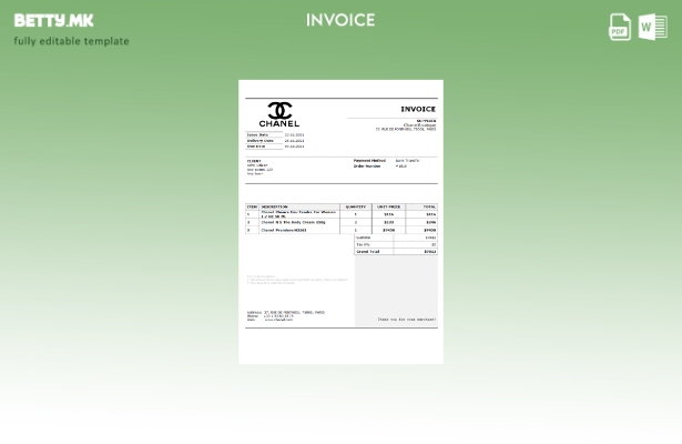Модерен стил шаблон за фактура на САД Шанел