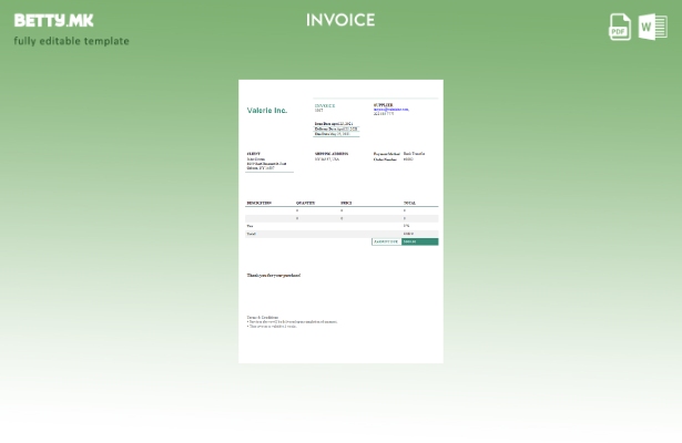 Модерен стил шаблон за фактура на САД Valerie Inc