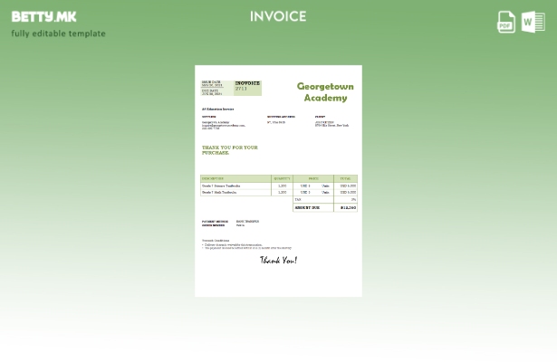 Модерен стил шаблон за фактура на академијата Џорџтаун во САД