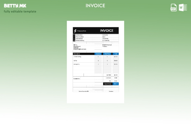Модерен стил шаблон фактура за изведувач на самовработување