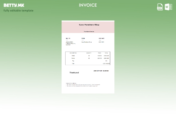 Модерен стил шаблон фактура за продавница за мебел во САД Cane