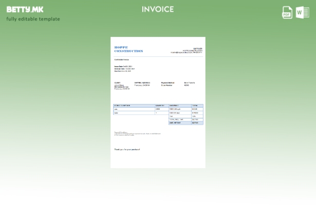 Модерен стил USA Hope шаблон за фактура за градба