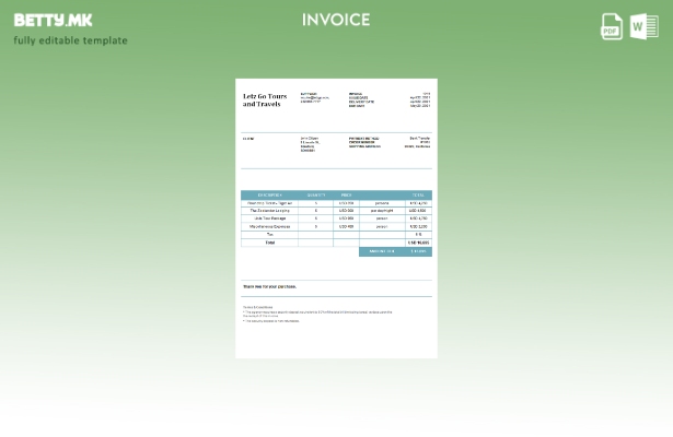 Модерен стил USA Letz Go Tours and Travels шаблон за фактура