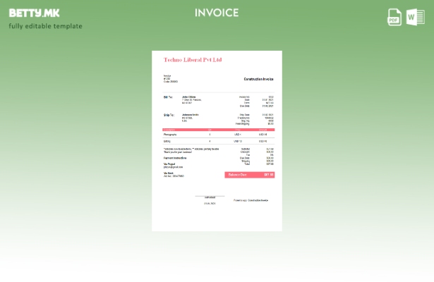 Модерен стил USA Techno liberal Pvt Ltd шаблон за фактура