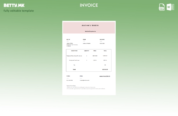 Модерен стил, шаблон за мобилна фактура на САД Ендрју