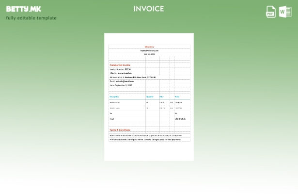 Модерен стилски примерок на шаблон за комерцијална фактура