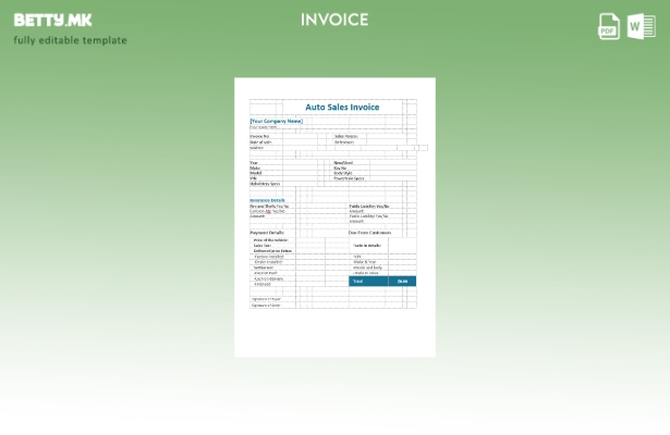 Шаблон за авто продажна фактура во модерен стил