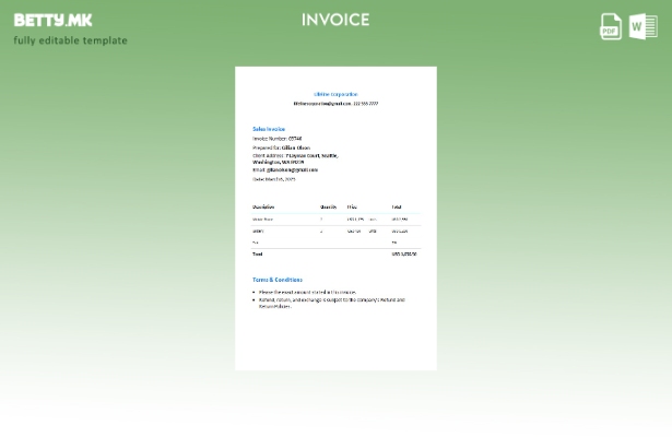 Шаблон за бесплатна продажна фактура во модерен стил