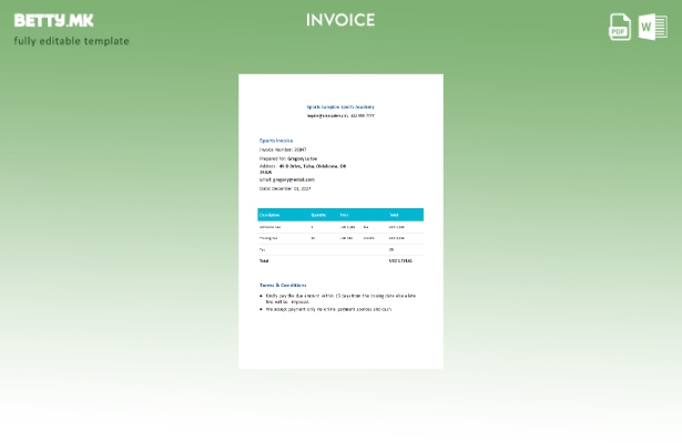 Шаблон за бесплатна спортска фактура во модерен стил