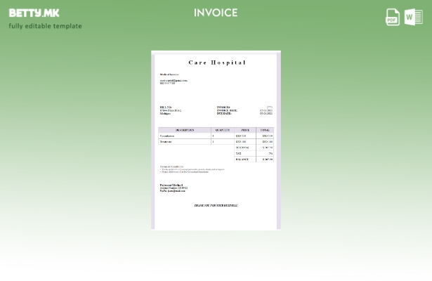 Шаблон за болничка фактура во модерен стил USA Care