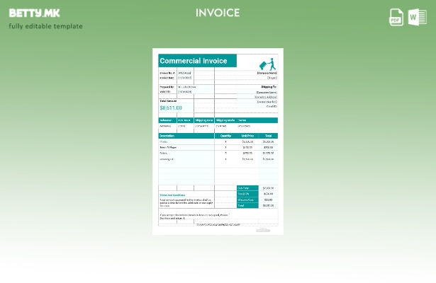 Шаблон за комерцијална фактура за печатење во модерен стил