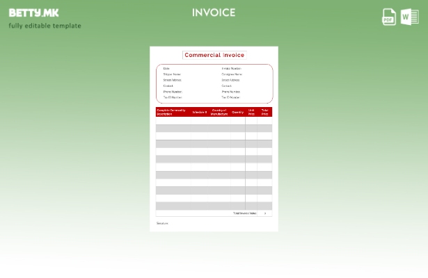 Шаблон за комерцијална фактура што може да се уредува во модерен стил