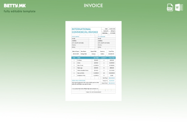 Шаблон за меѓународна комерцијална фактура во модерен стил