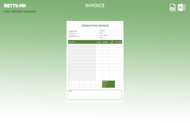 Шаблон за празна консултантска фактура во модерен стил