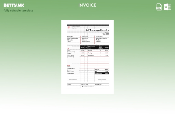 Шаблон за саатна фактура за самовработување во модерен стил