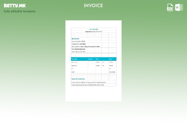 Шаблон за спа фактура за уредување во модерен стил