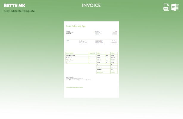 Шаблон за фактура во модерен стил на САД Луис Салон и Спа
